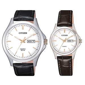 Đồng Hồ Đôi Citizen Dây Da Quartz BF2009-11A (Nam) EQ0599-11A (Nữ)